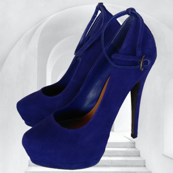 STEVE MADDEN 7.5 M VIOLET BLUE PURPLE SUEDE LEATHER PLATFORM STILETTO HEELS - Picture 3 of 17